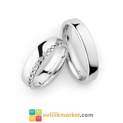 Beyaz taşlı evlilik yüzüğü - 6.10 Gram - 1