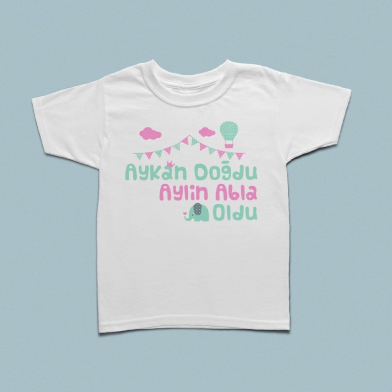 Fil temalı kardeş doğum haberi çocuk tshirt - 1
