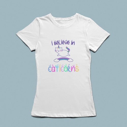 I believe in Caticorns Baskılı Tişört - 1
