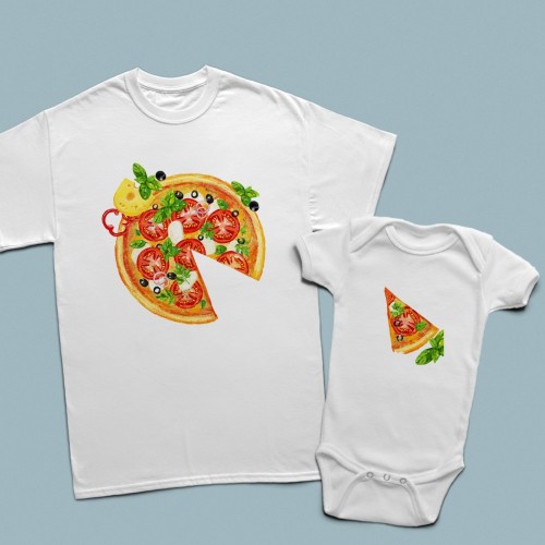Pizza dilimi - Baskılı Tişört ve Bebek Zıbını - 1